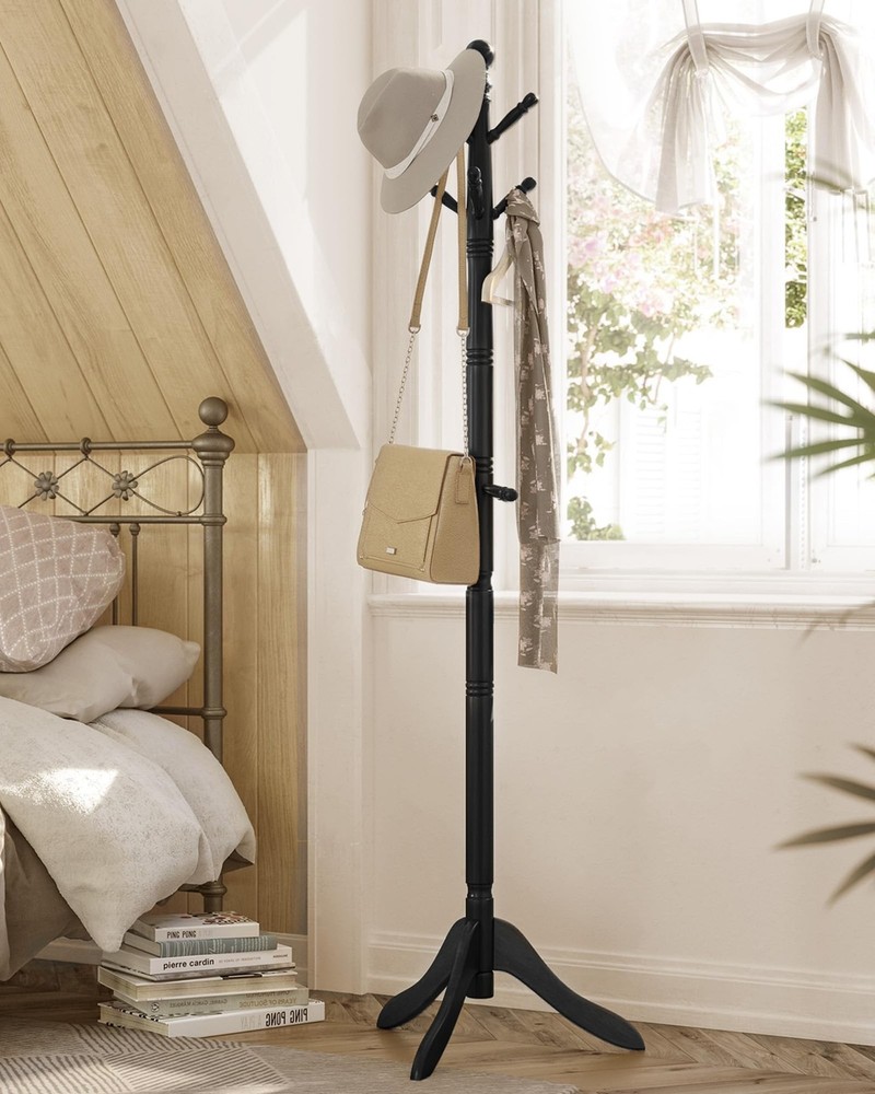 VASAGLE Solid Wood Coat Rack and Stand, Free Standing Hall Coat Tree with 10 ...