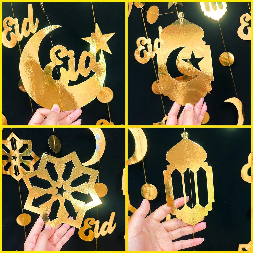 Gold Ramadan Decoration Eid Mubarak Star Moon Circle Dot Garland