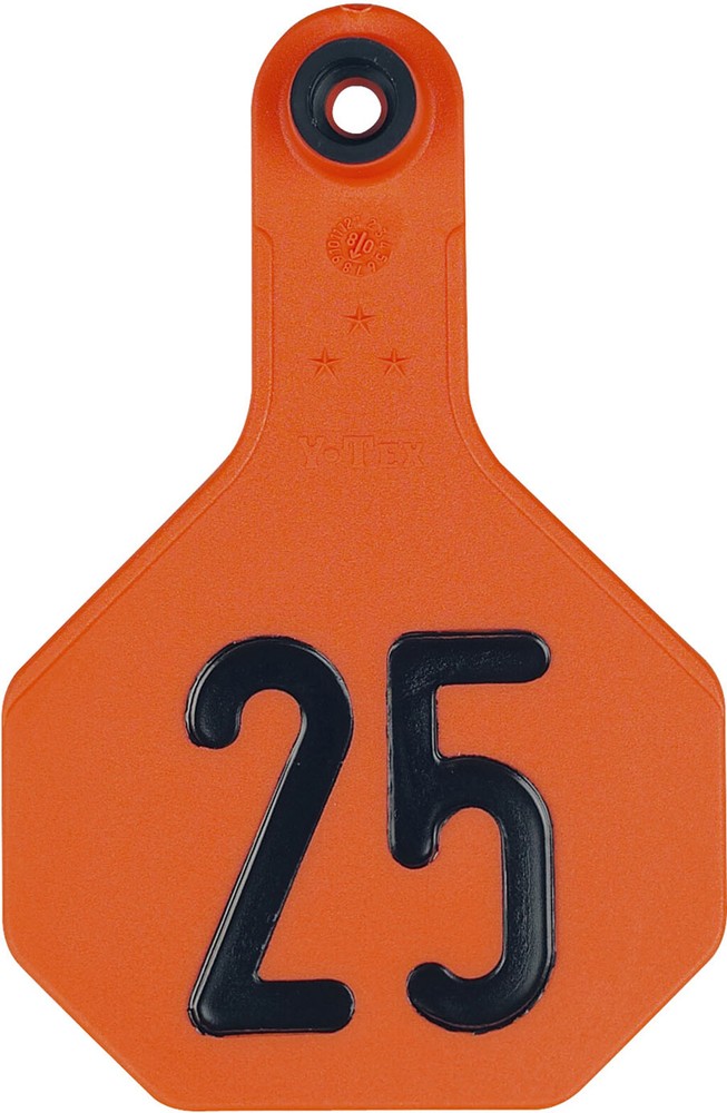 YTex 3 Star Medium Cattle ID Ear Tags Orange Numbered 1-25