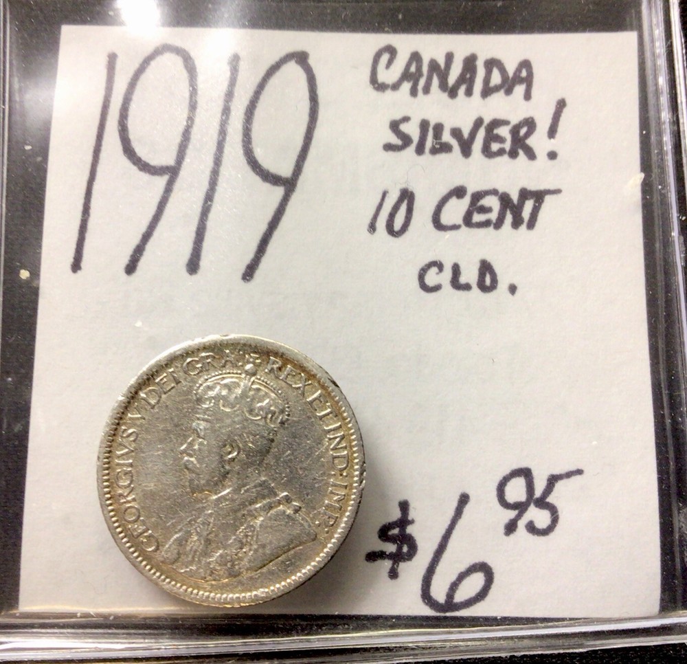 1919 Canada Silver! 10 Cent Details: CLD. ENN Coins