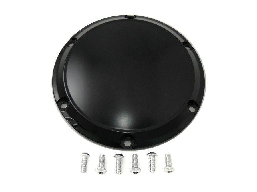 Black 6-Hole Smooth Derby Cover for Harley-Davidson