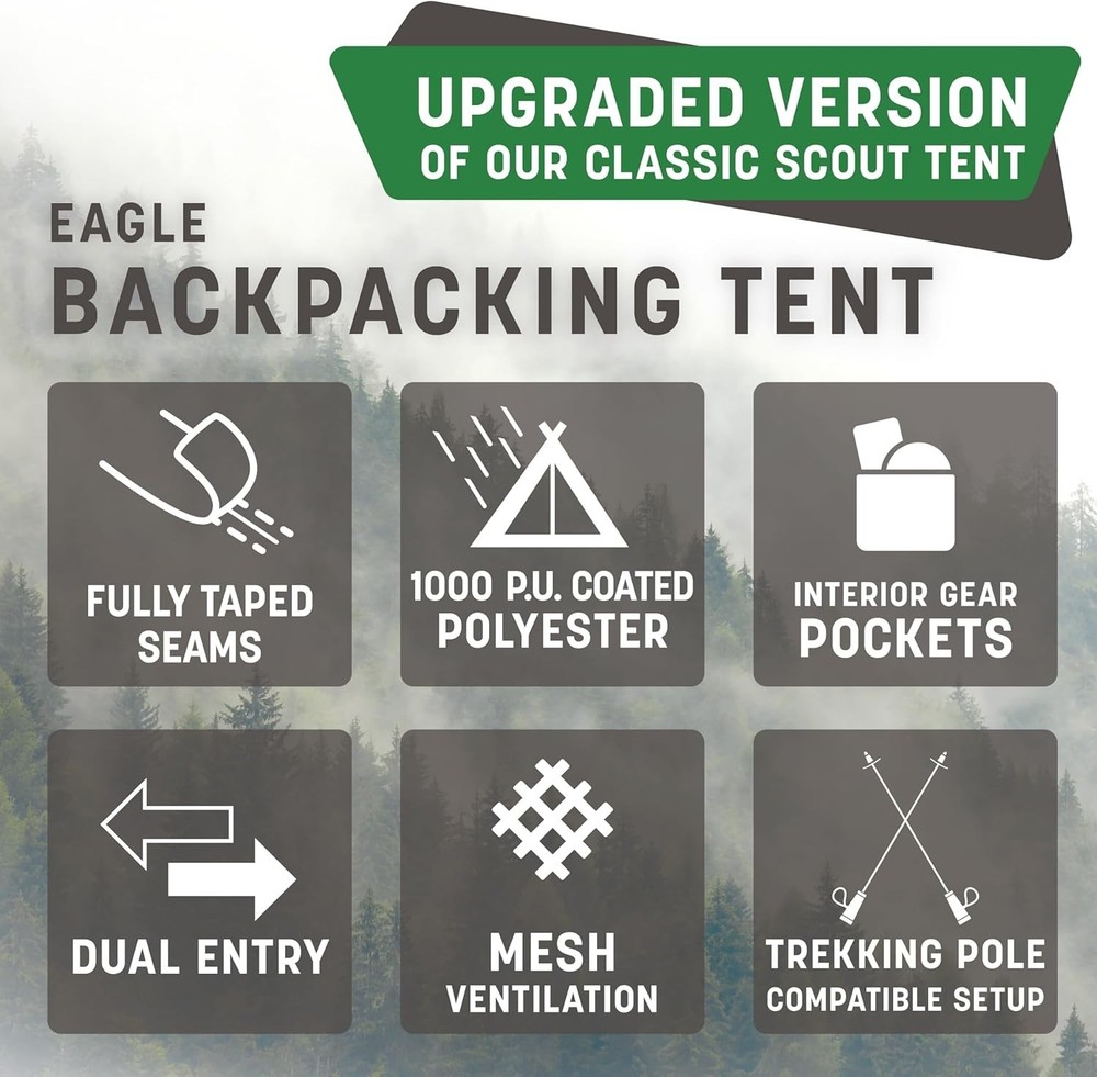 Lightweight 2-Person Camping Tent - Easy Setup A-Frame Design in Eagle Green
