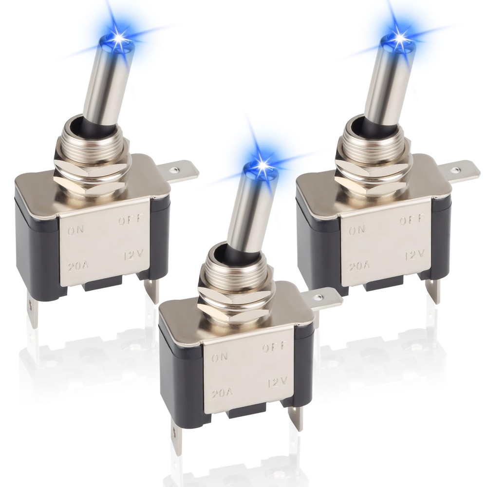 3 PCS LED Lighted Rocker Toggle Switch, 12V SPST 3 Pin 2 Position ON/Off Rock...