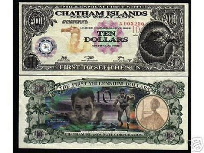 Chatham Islands 10 DOLLAR 2001 Commemorative Millennium TYVEK POLYMER UNC NOTE