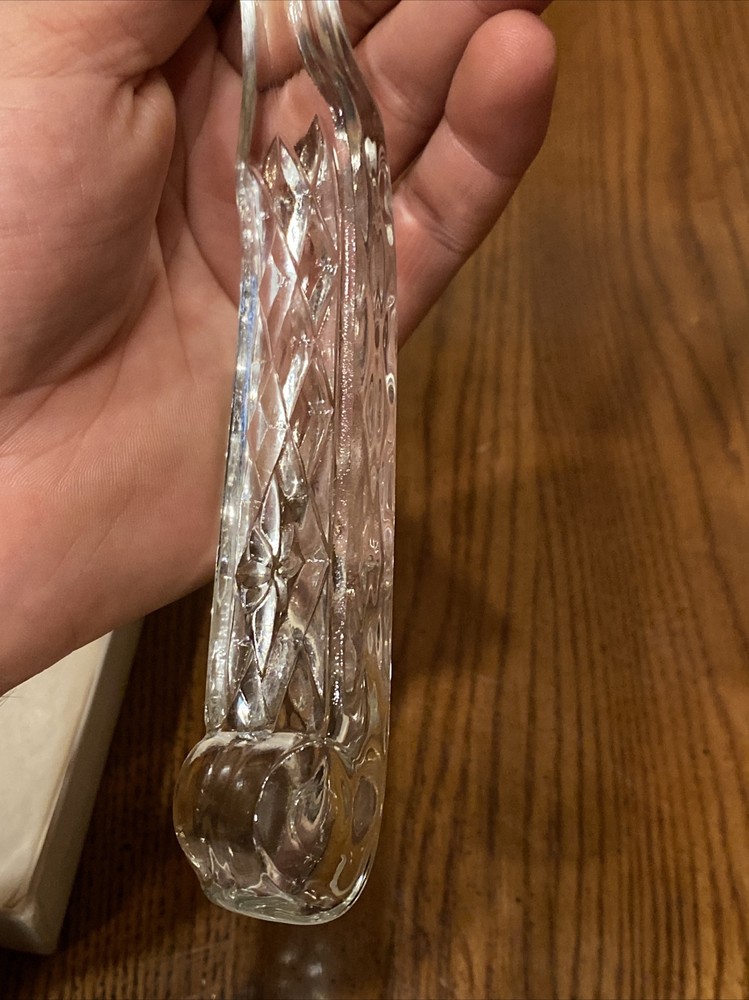 Vtg CHELTENHAM Glass 9.5" Serving Fork Embossed Diamond Pattern Handle In Box