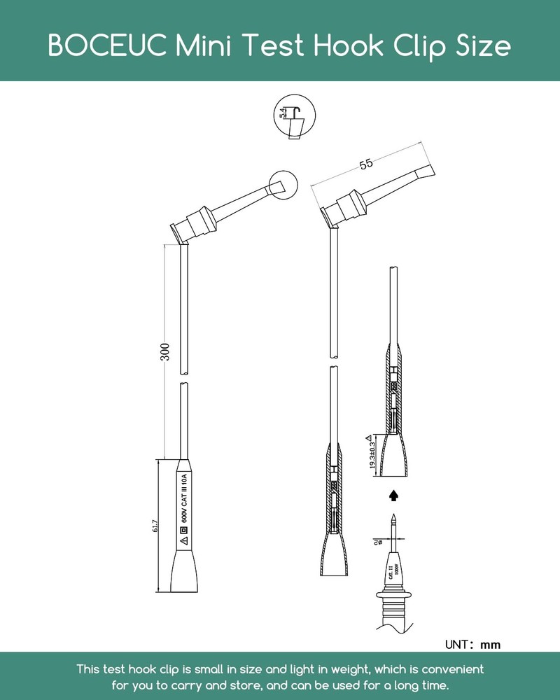 Mini Test Hook Clip with 2mm Jack Fits 2mm Probe Multimeter Easy Connection