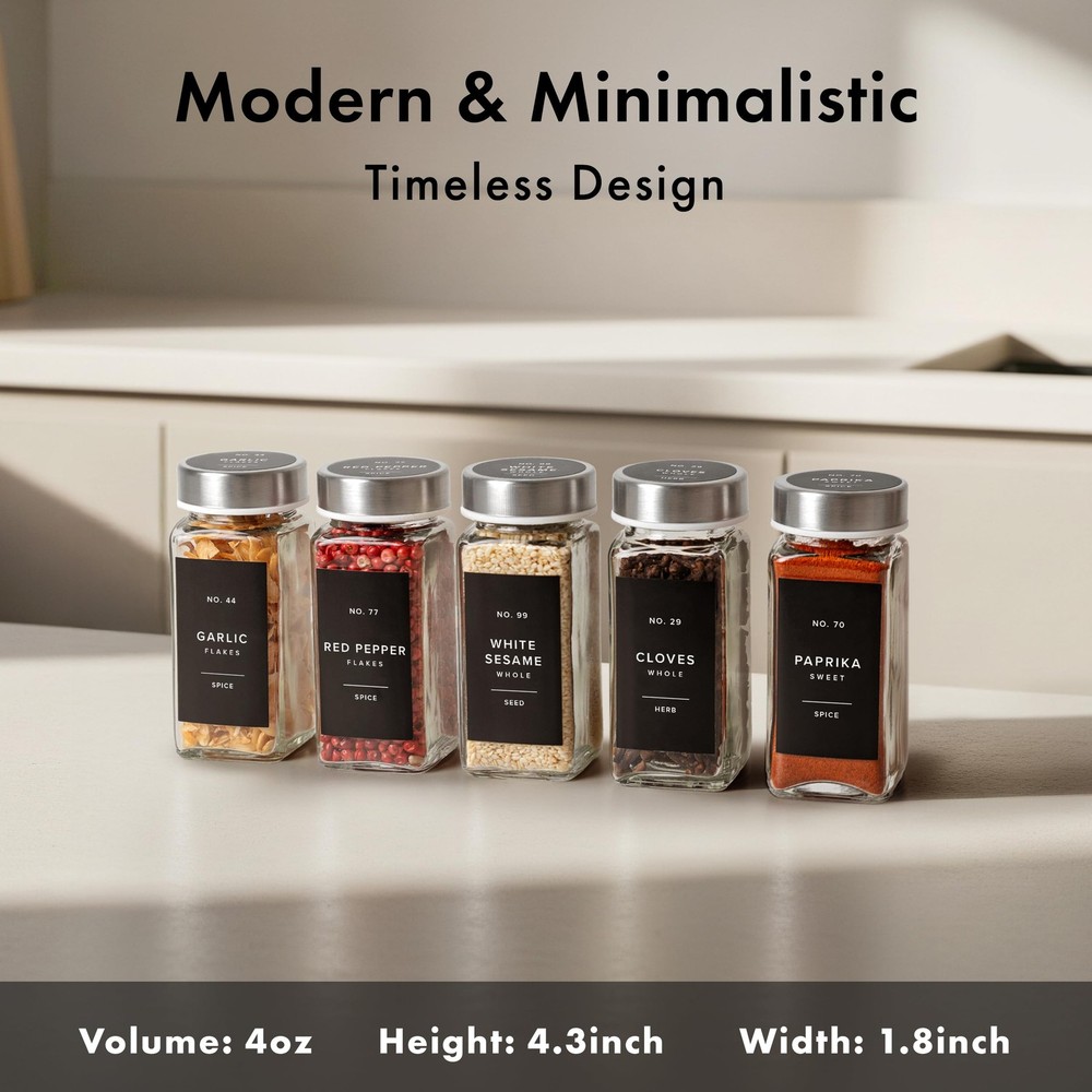 24 Glass Spice Jars Set: 4oz Empty Containers with Labels, Lids & More