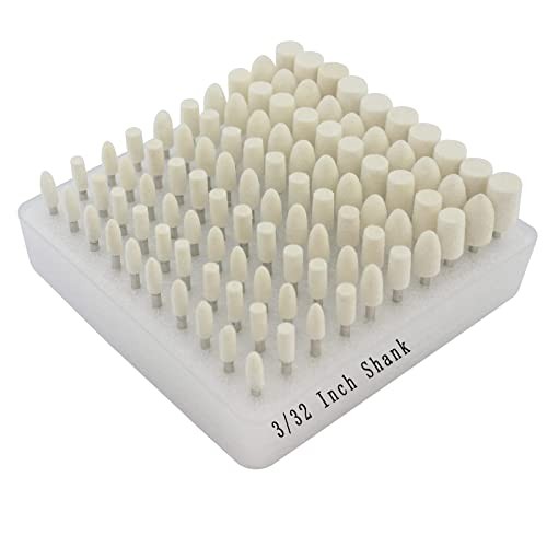 100 Pcs Felt Polishing Bits - 3/32'' Shank Compressed Wool Felt Polishing
