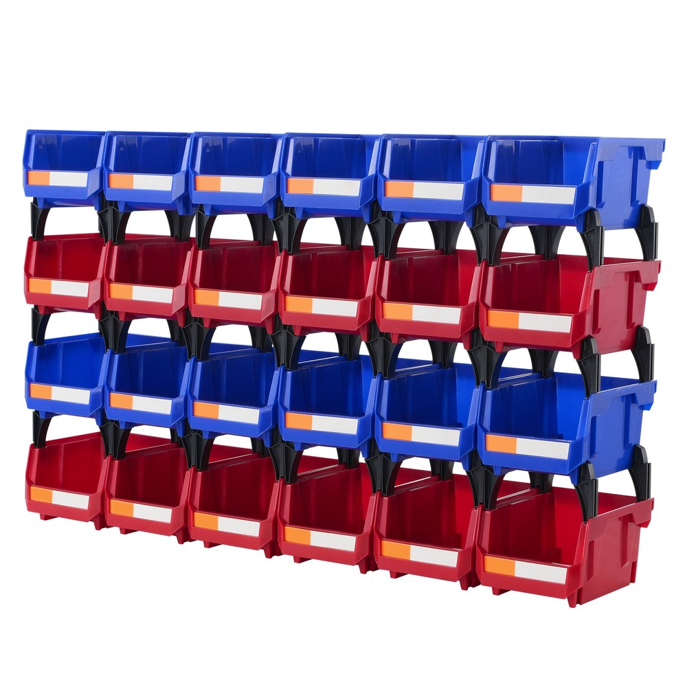 Uimoso Hanging Stackable Storage Bin Plastic Organizer Garage Box 24PCS Blue/Red