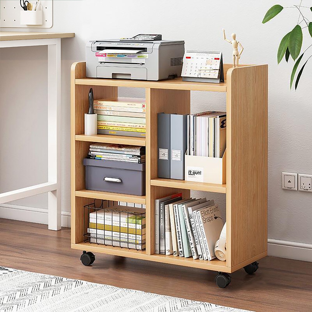 Filing Cabinet, Storage Shelf, Mobile Printer Stand Rubberwood