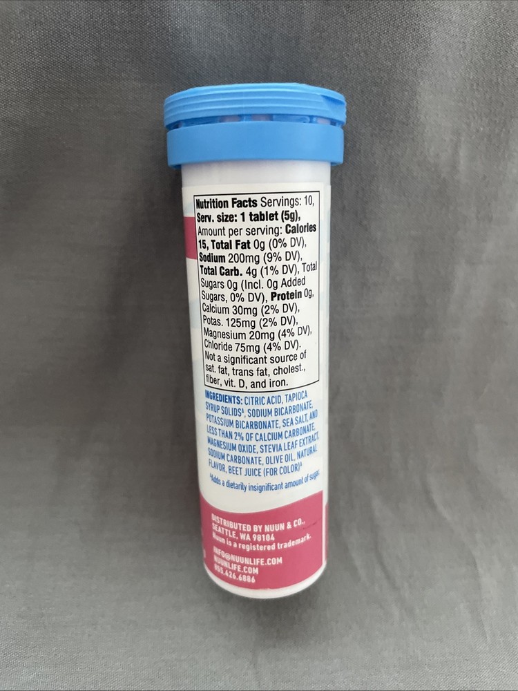 NEW Nuun Zero Sugar Hydration Electrolyte Tablets, Raspberry Lemonade, 10 ct