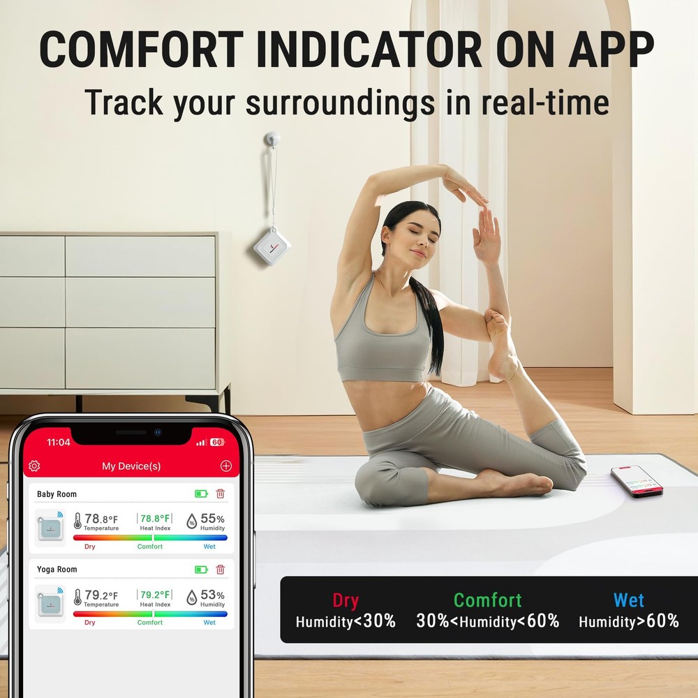 ThermoPro Bluetooth Thermometer Hygrometer, 260FT Range White, White