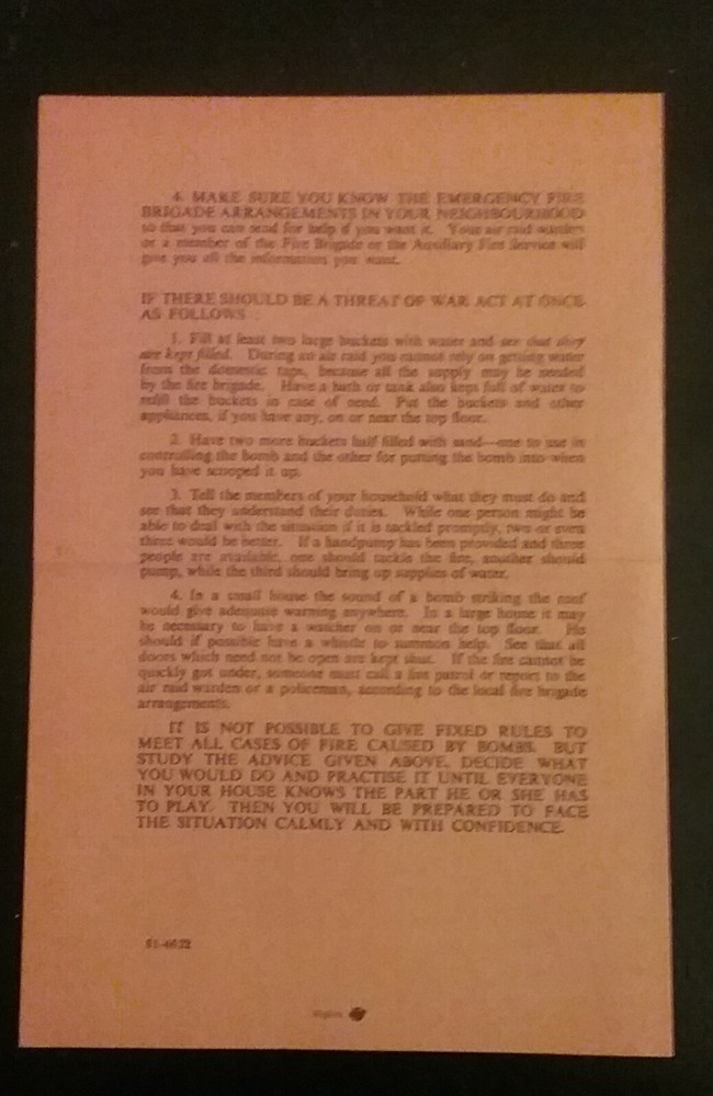 LEAFLET ON FIRE PRECAUTIONS IN WAR TIME 1939 , HISTORY , BLITZ , WAR , SOUVENIR