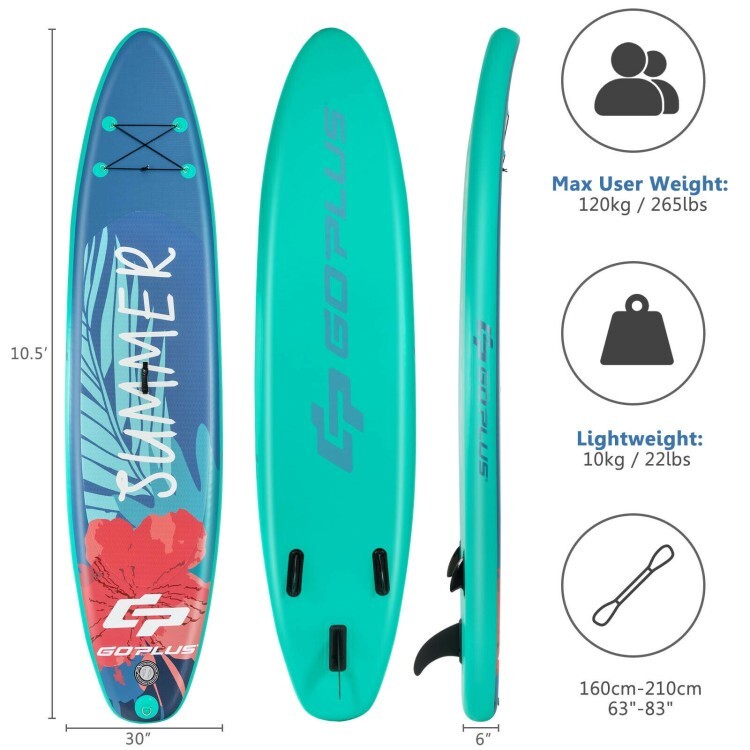 10' Inflatable Stand Up Paddle Board Surfboard w/Backpack Leash Aluminum Paddle