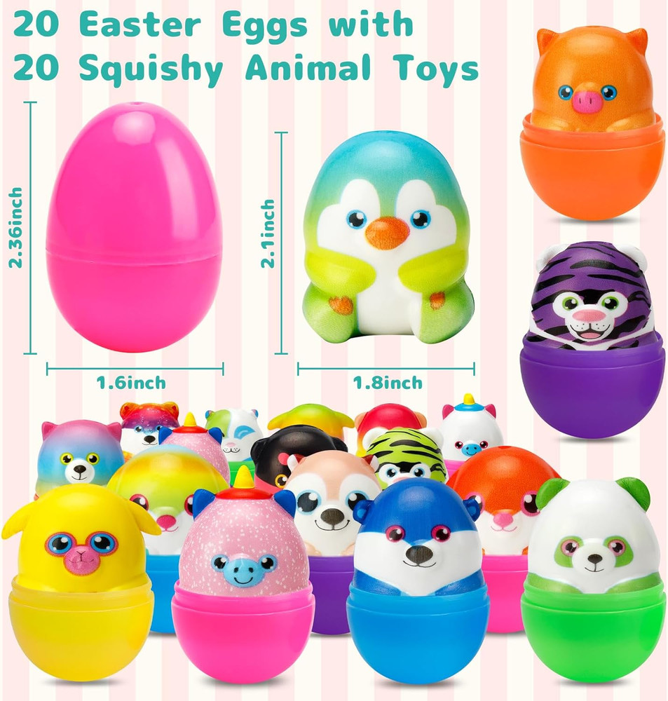 20 Pack Prefilled Easter Eggs with Animals Squishy Animal Toys for Easter Egg Hu