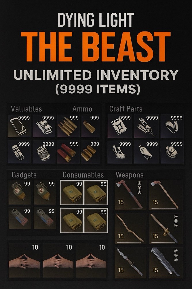 Dying Light The Beast In Game Items (PS5) EVERYTHING MAX DROPS