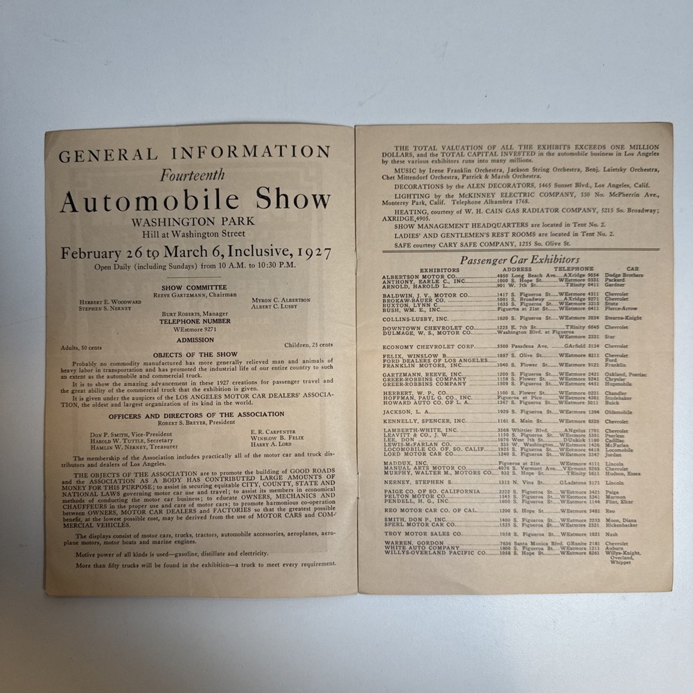 LOS ANGELES AUTO SHOW Program 1927 California