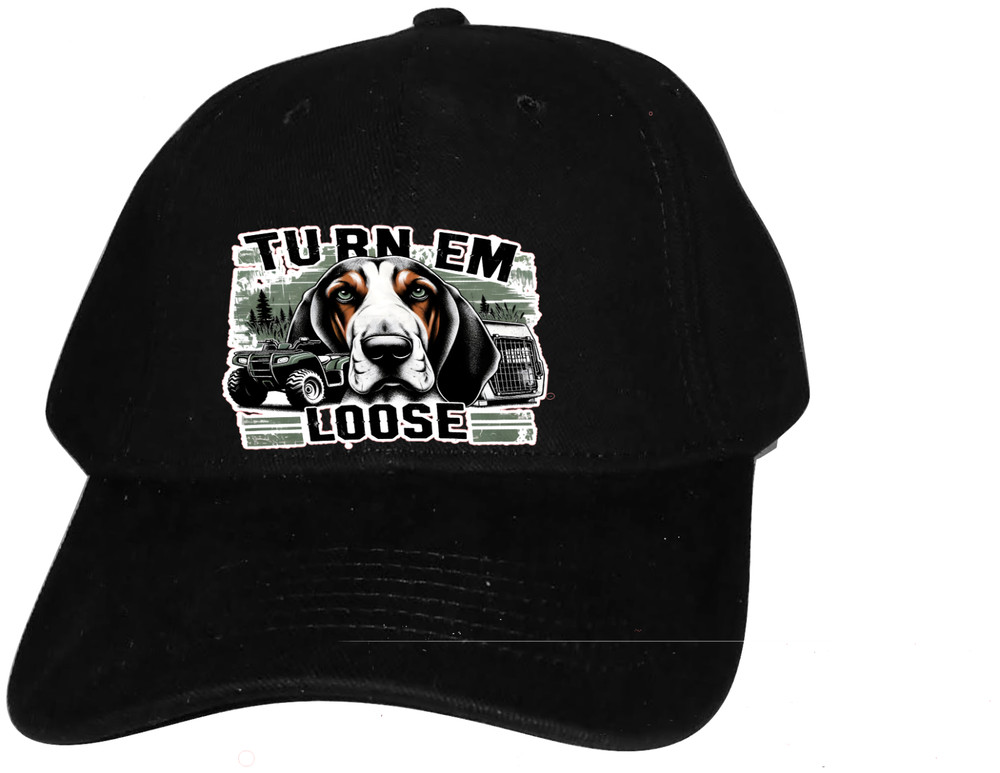 CAp Hat Black Solid Back Bluetick Coonhound Dog Turn Em Loose