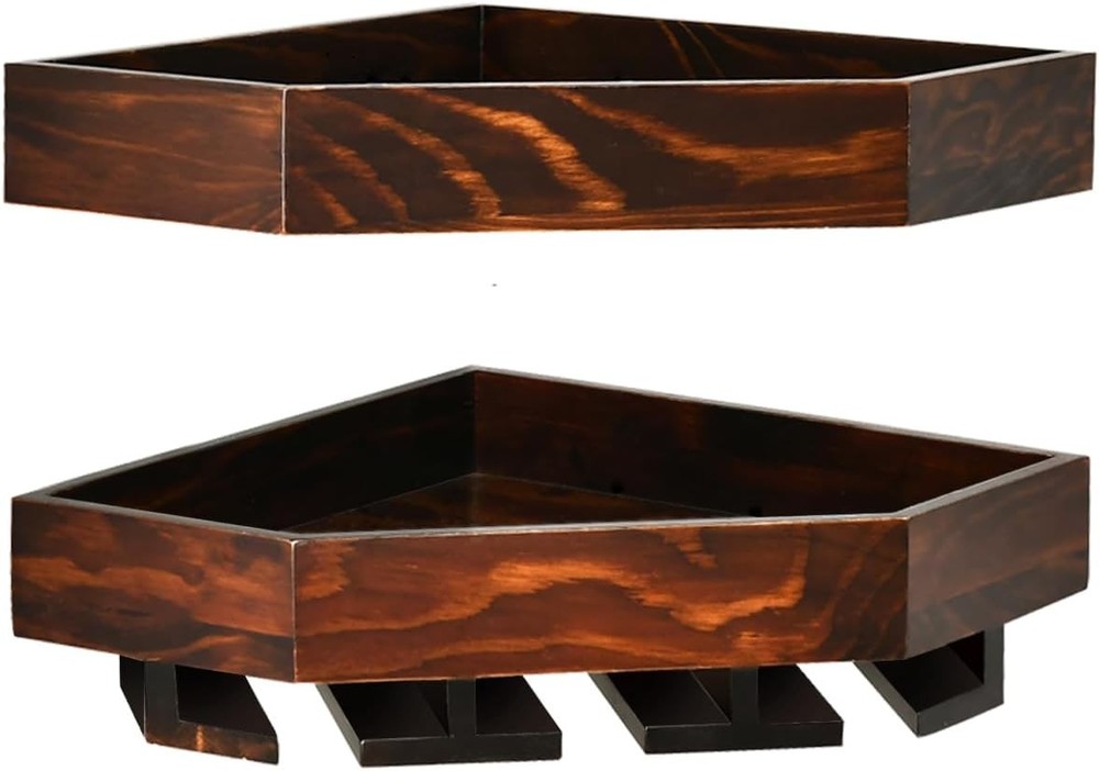 Wall Mounted Corner Wine Rack -2 Pack Wooden Rustic Floating Corner Wine Holder