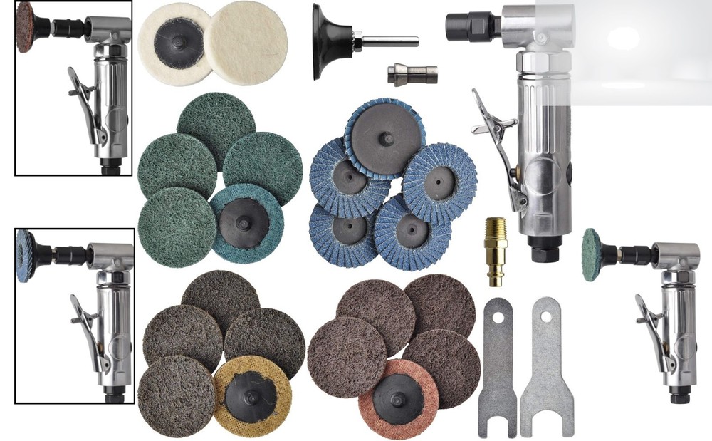 Pneumatic Angle Die Grinder 1/4 Inch 22pcs 2in Roll Lock Discs Variable Speed