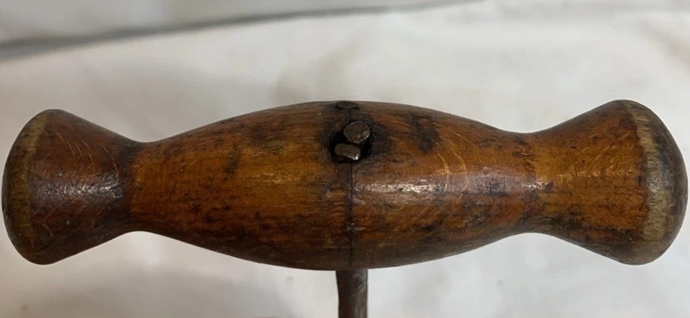 Antique Primitive Corkscrew With Wood Handle