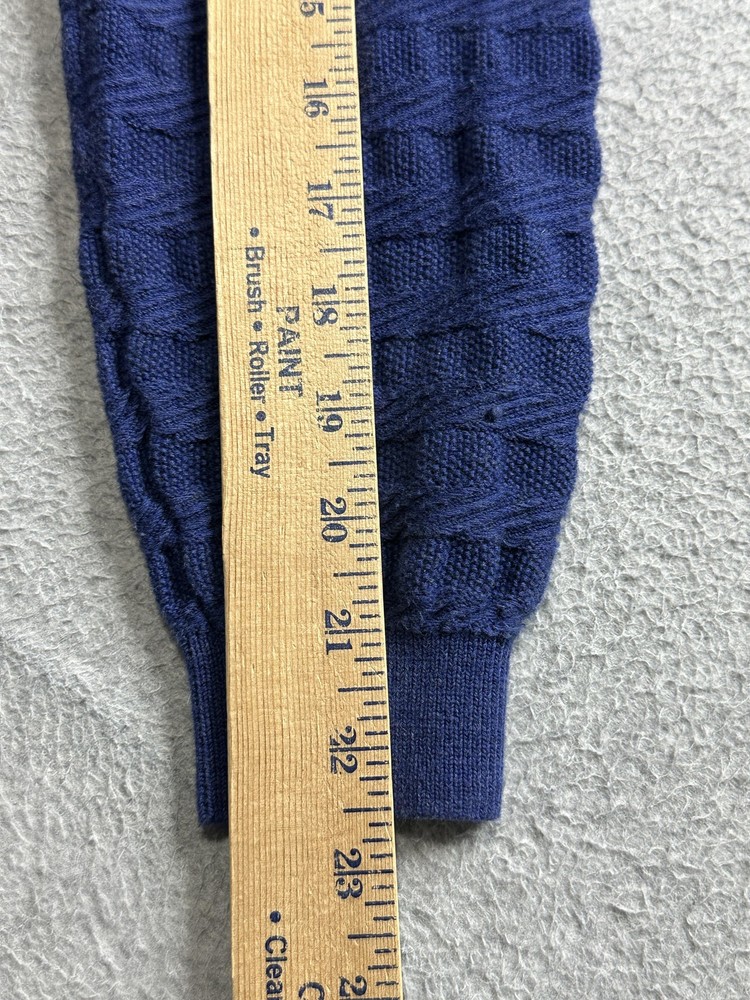 Massimo Dutti Sweater Mens Medium Blue Cotton Textured Pullover Button Collar