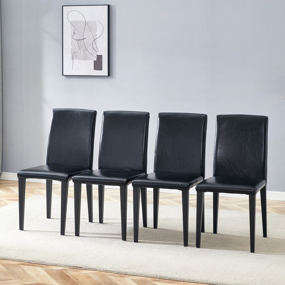 Four black PU dining chairs, simple and versatile, comfortable and accompanied