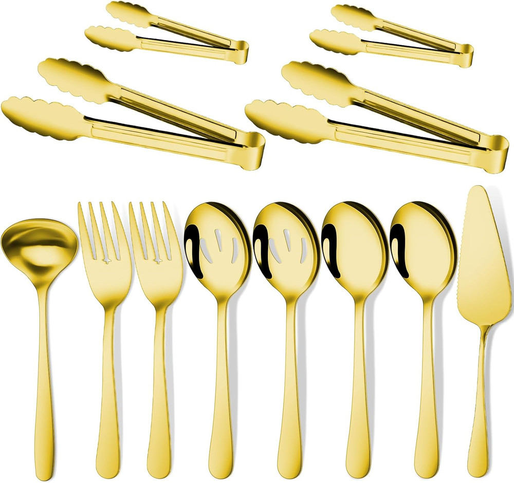 Gold 12 Pcs Serving Utensils Include Large Serving Spoons Slotted Serving Server