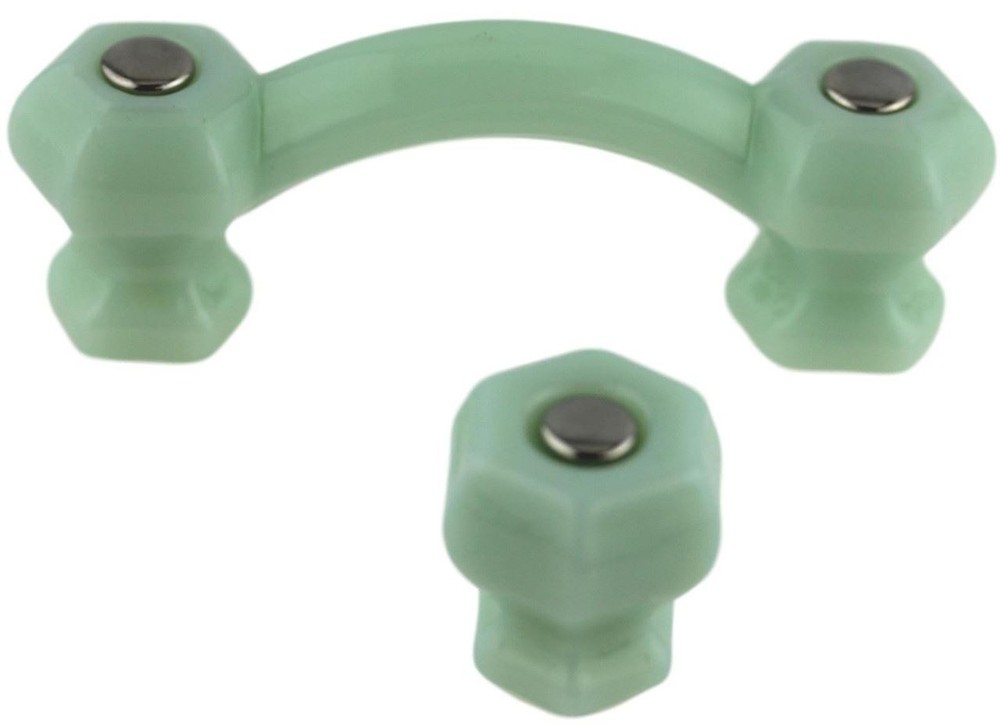 3" Antique Glass Pull Milk Green