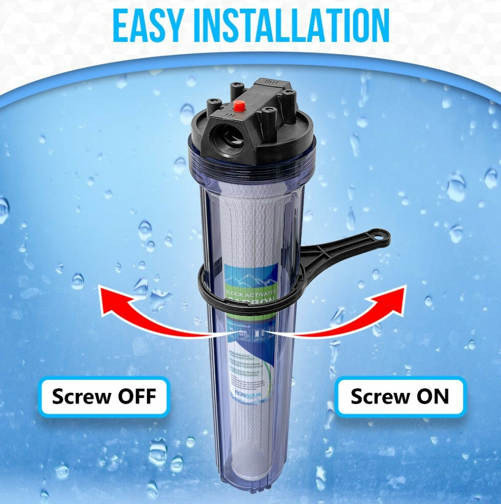 20" x 2.5" Clear Standard Whole House Water Filter System & Block Carbon Filter