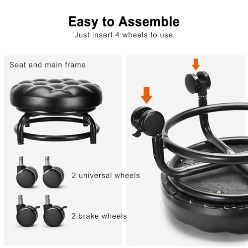 Low Height Rolling Stool Roller Stool PU Leather Comfortable Seat Style 1