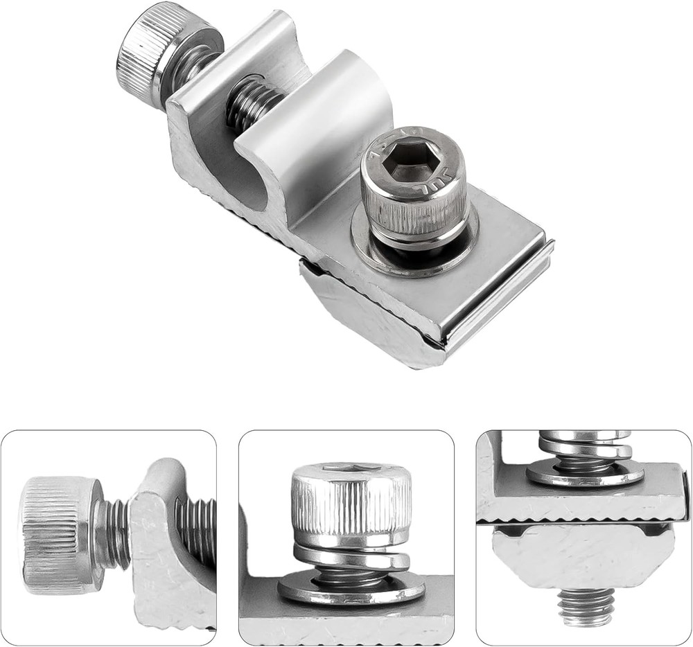 16 Pcs Solar Panel Grounding Lugs, Stainless Steel, Silver, Mount Silver