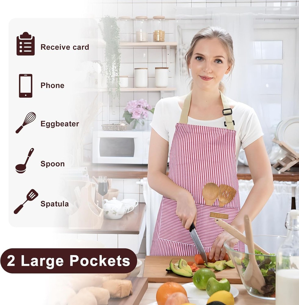 2 Pack Kitchen Cooking Aprons, Adjustable Bib Soft Chef Apron with 2 Pockets