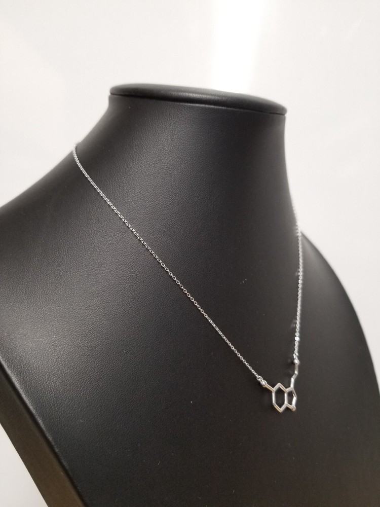 Neurotransmitter Serotonin Molecule Pendant Sterling Silver Science Necklace
