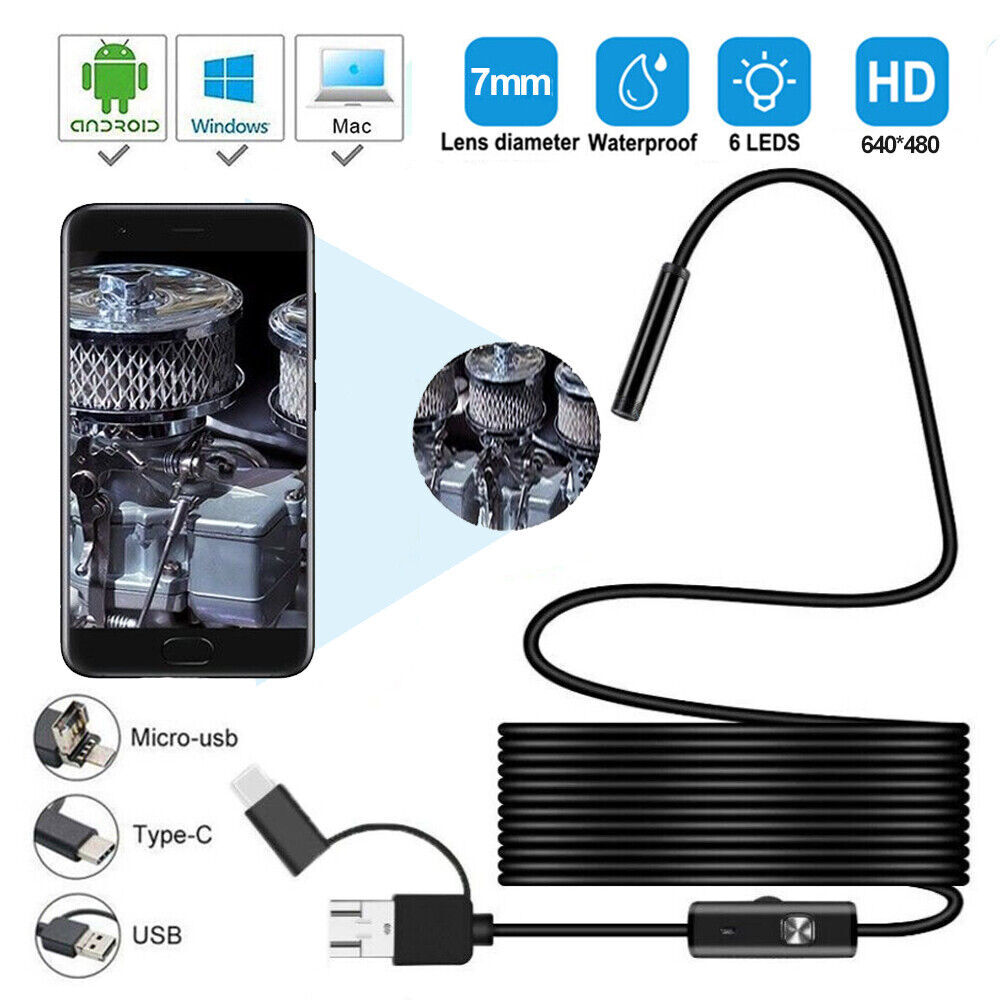 6LED USB Snake Endoscope Borescope HD Inspection Camera Scope for Android Type C