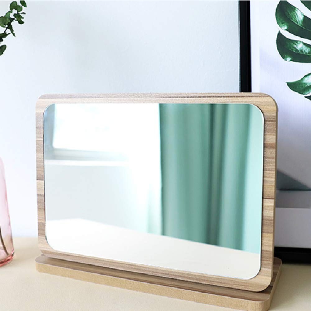 Rectangle Compact Table Mirror Standing Wood Framed Mirror Desktop Mirror 90 ...
