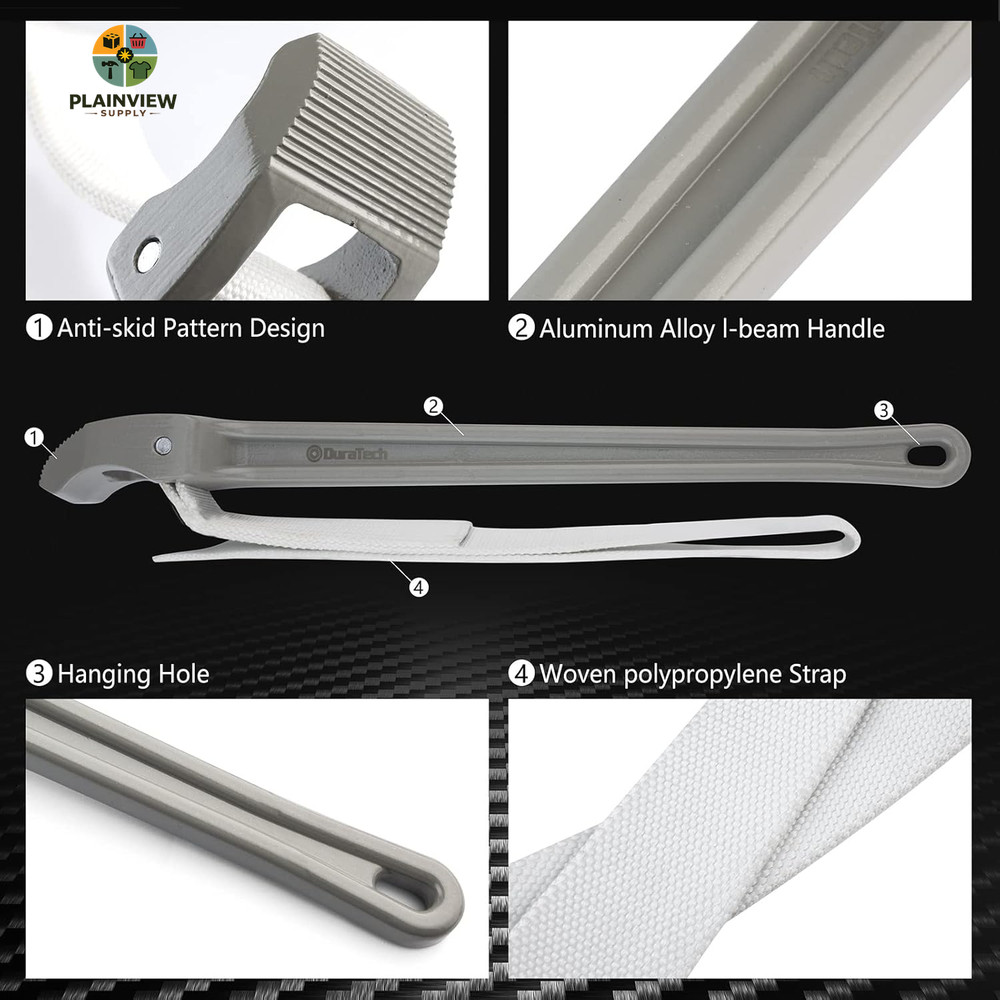 Strap Wrench 18" Handle, Adjustable Nylon Strap Pipe Wrenches, Oil Filter Strap