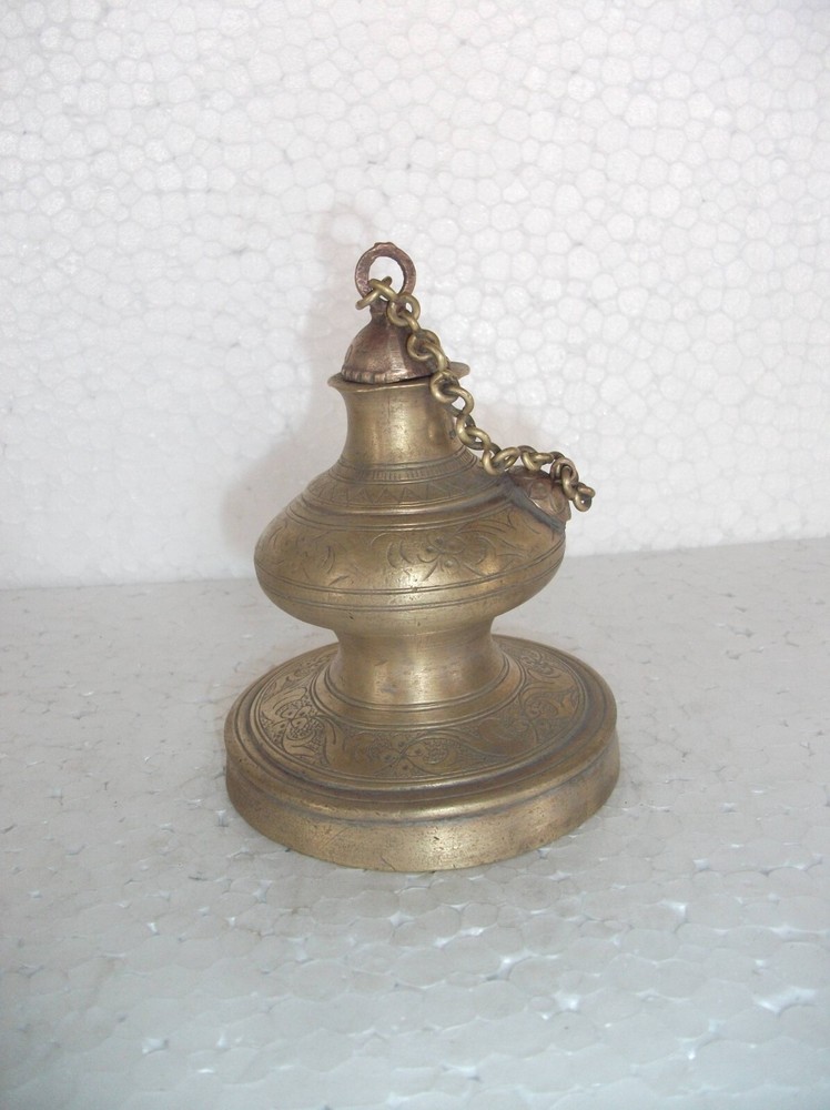 Vintage Unique Shape Engraved Solid Brass Handcrafted Inkpot/Well