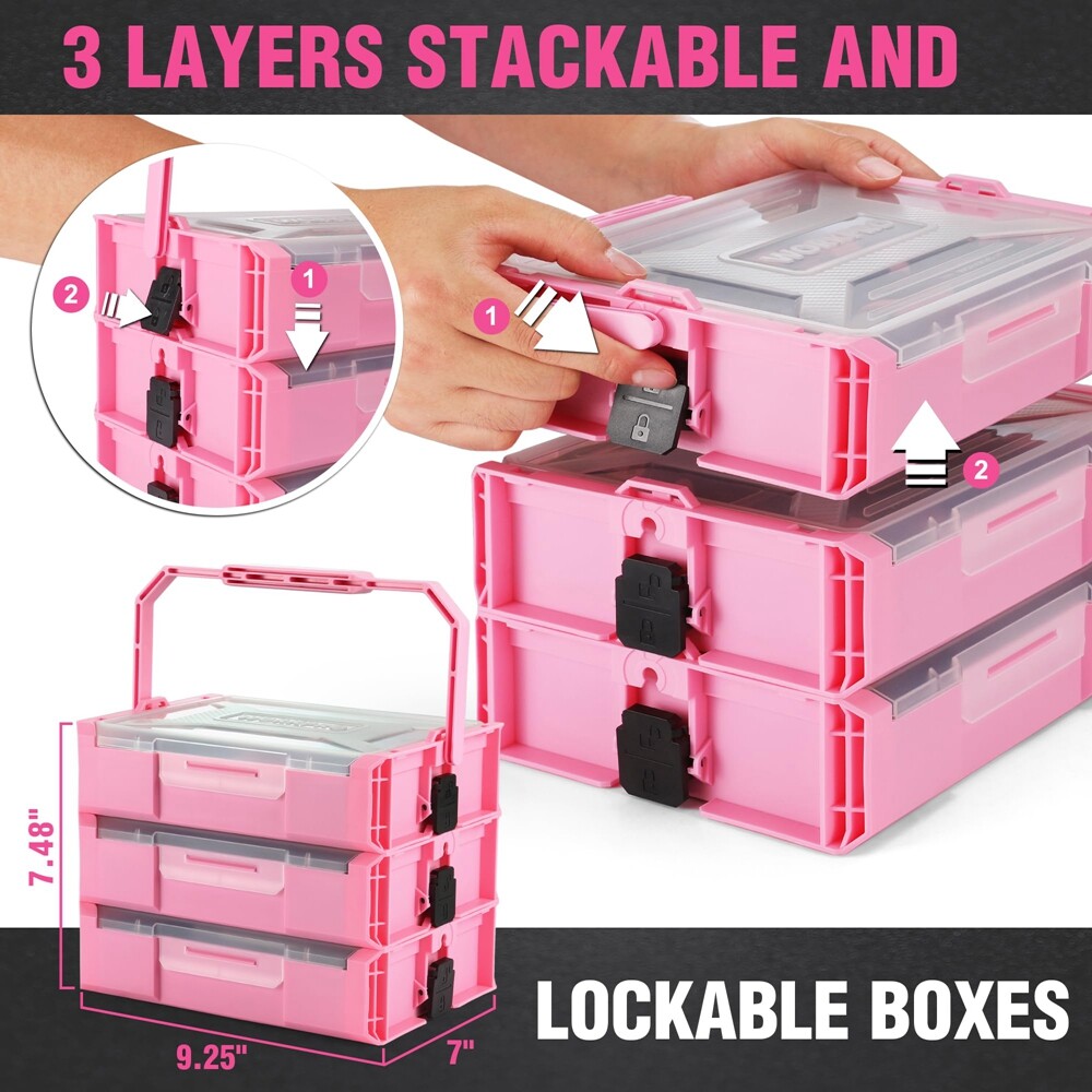 WORKPRO 8V Pink Cordless Drill Driver 43PCS Tool Set Lithium-ion Power Drill Bit