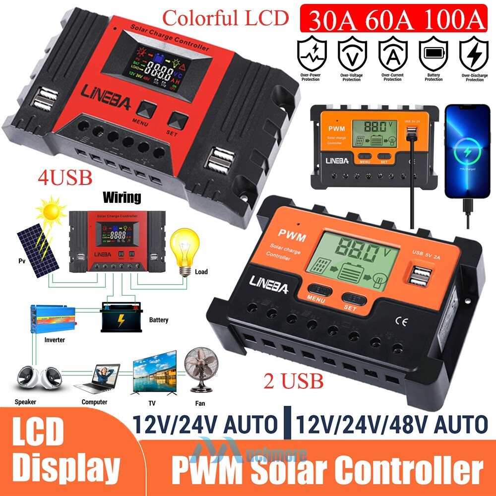 30-100A Solar Panel Regulator Charge Controller 12V/24V/48V Auto Focus Tracking