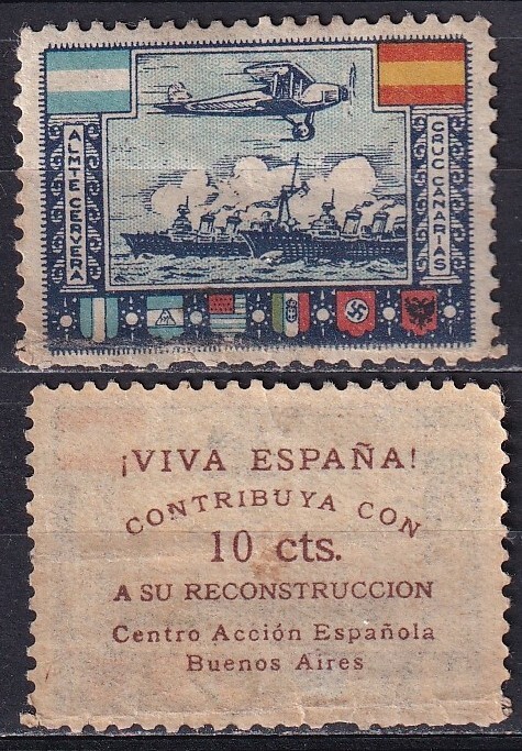 SCW Political argentine Label Edifil 2527 shields, flags and ships
