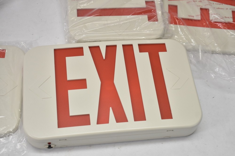 Lot of 3 LED Emergency Exit Signs w Replacement Panels Red/Beige Rectangular