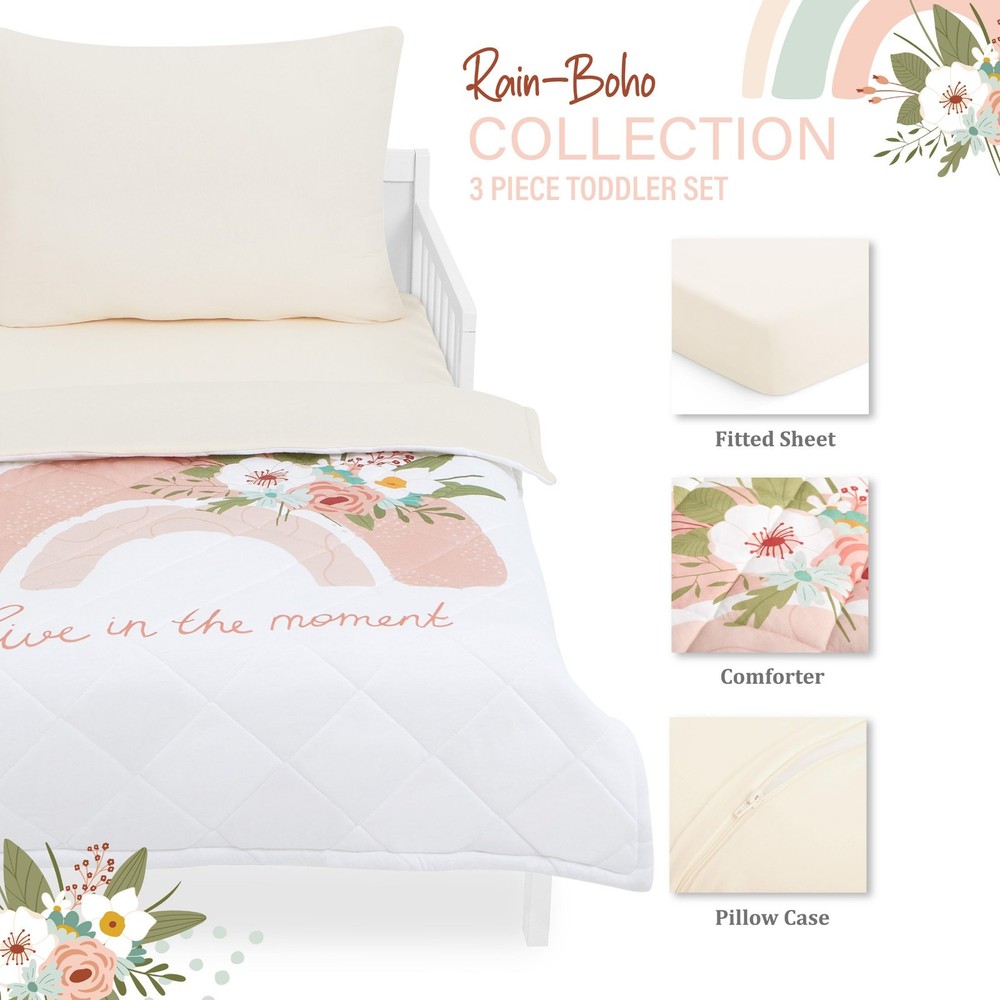 Toddler Rainbow Organic Bedding Set Comforter,Fitted Sheet & Pillowcase
