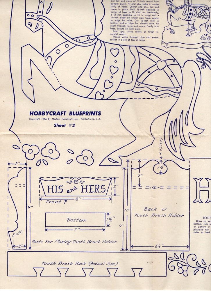 VTG 1950s DIY WOODWORKING HOBBYCRAFT BLUEPRINTS PATTERNS, 4 PAGES