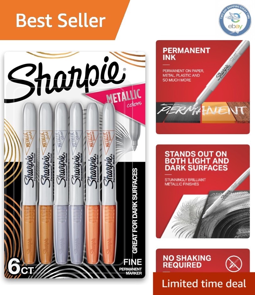 Vibrant Sharpies 6 Count Fine Point Metallic Permanent Markers for Creativity