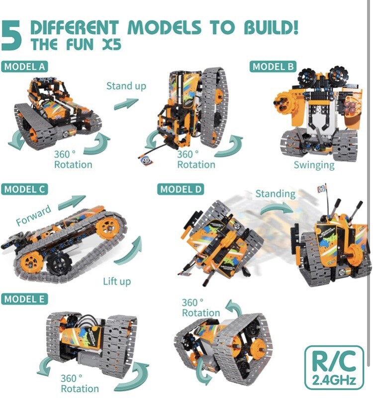 5 in 1 STEM Remote Control Building Kit, 392Pcs Blocks Erector Projects Set