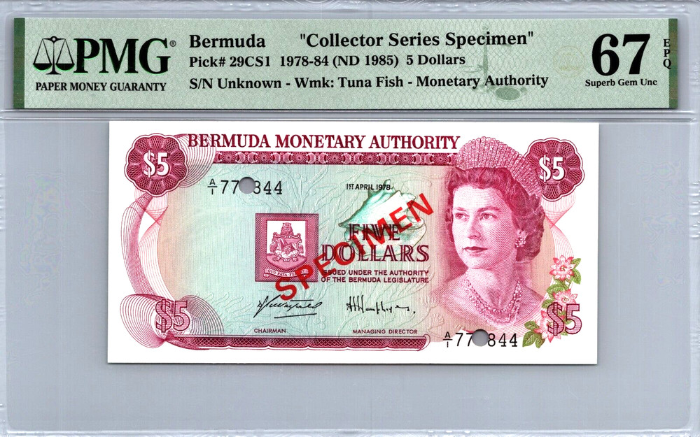 Bermuda 5 Dollars (SPECIMEN) 1978 PMG 67 Pick# 29CS1