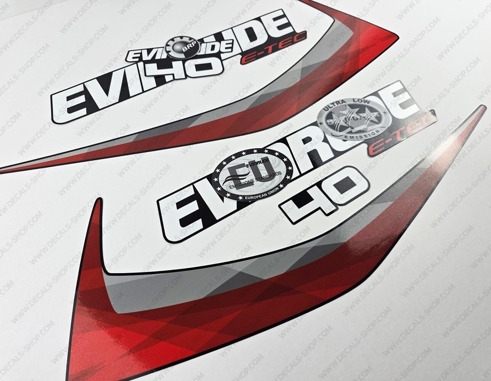 Evinrude 40 hp ETEC 2015-2016 outboard engine decals sticker set Graphite Cowl