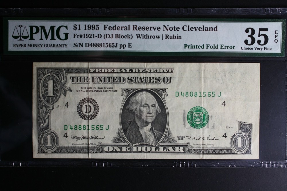 1995 $1 Dollar Bill Huge Printed Fold error PMG ERROR US PAPER MONEY ERROR