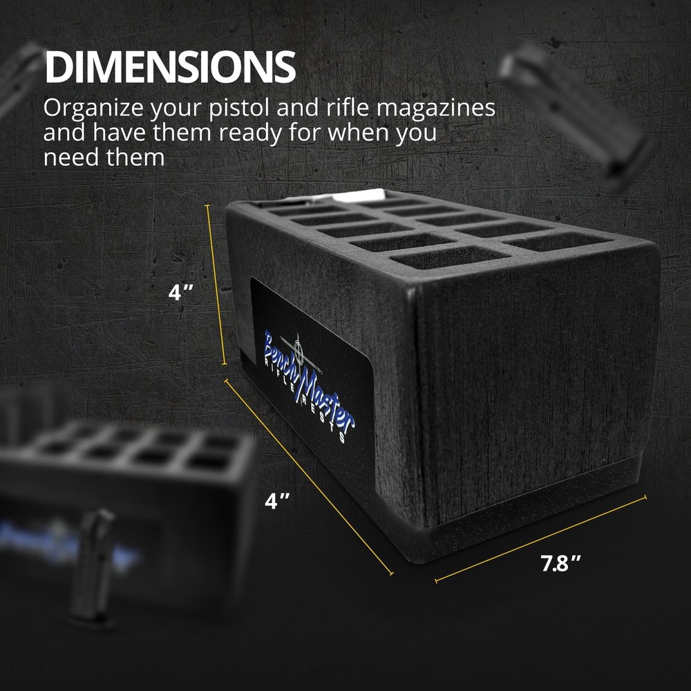 BenchMaster Double Stack 9mm Mag Rack, 12-Capacity Pistol Magazine Holder Safe